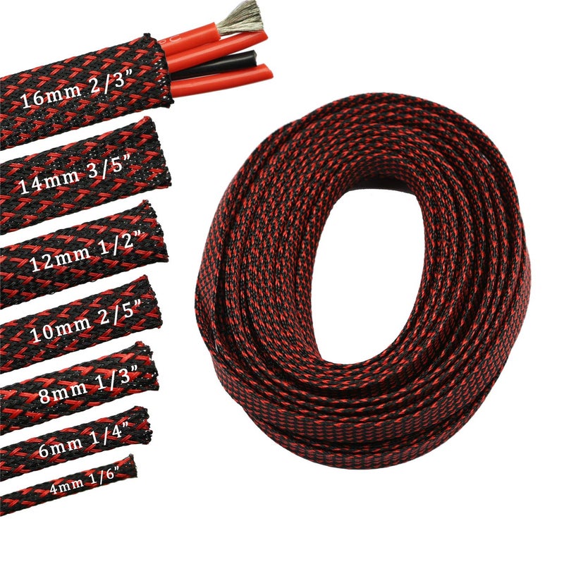 CBAZY 30ft PET Expandable Sleeving Wire Cable Sleeve (1/2", Red&Black) - Image 1